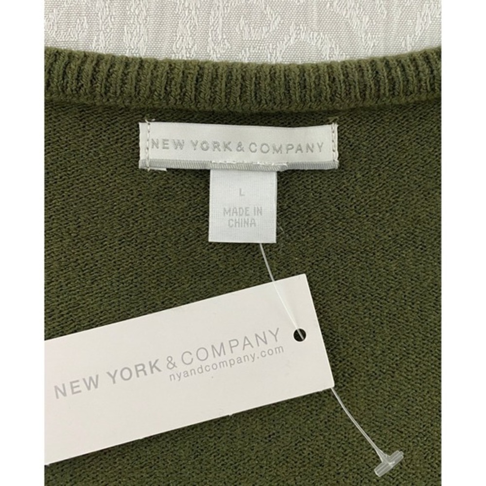 NEW YORK & COMPANY Olive Green V Neck Long Sleeve Sweater Top Women L Acrylic - Picture 3 of 7